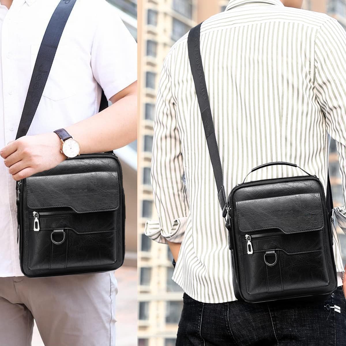 Vintage Genuine Leather Crossbody Bag for Men – Small Shoulder Satchel Handbag for Daily Use