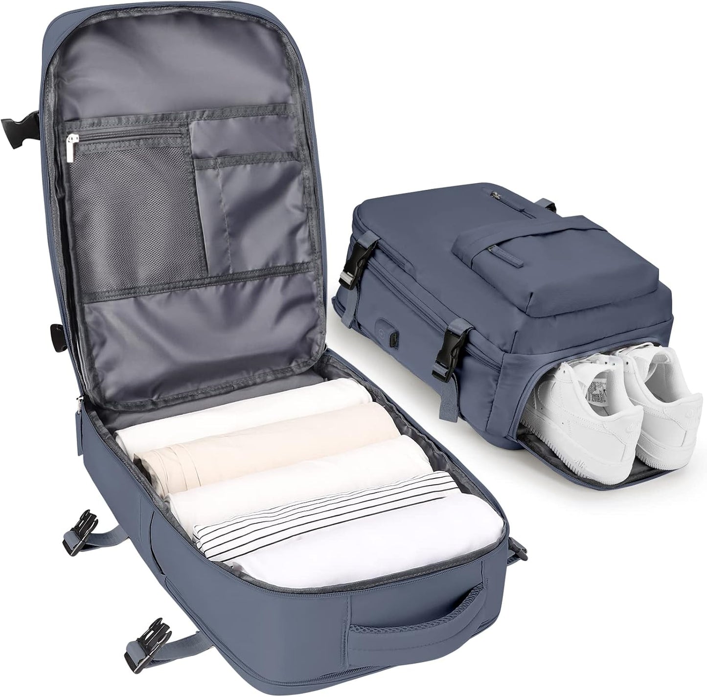 VGCUB Large Travel Backpack Bag for Women Men,Carry on 17 Inch Laptop Business Work Waterproof Backpack with Laptop Compartment,Person Item Flight Approved,Mochila de Viaje,Grey Blue Large