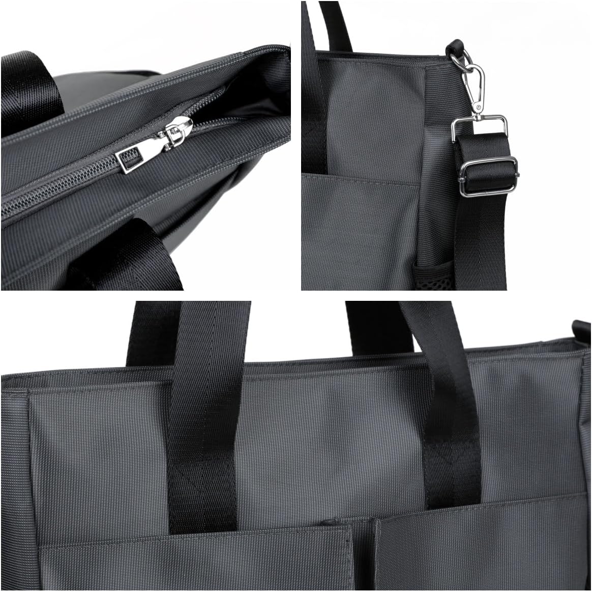 Oxford Canvas Tote Bag for Women,Crossbody Shoulder Bags for Men,Laptop Work Bag,Waterproof Nylon Multi Pocket Handbags for Teacher,Travel,Work,Outdoor,Black