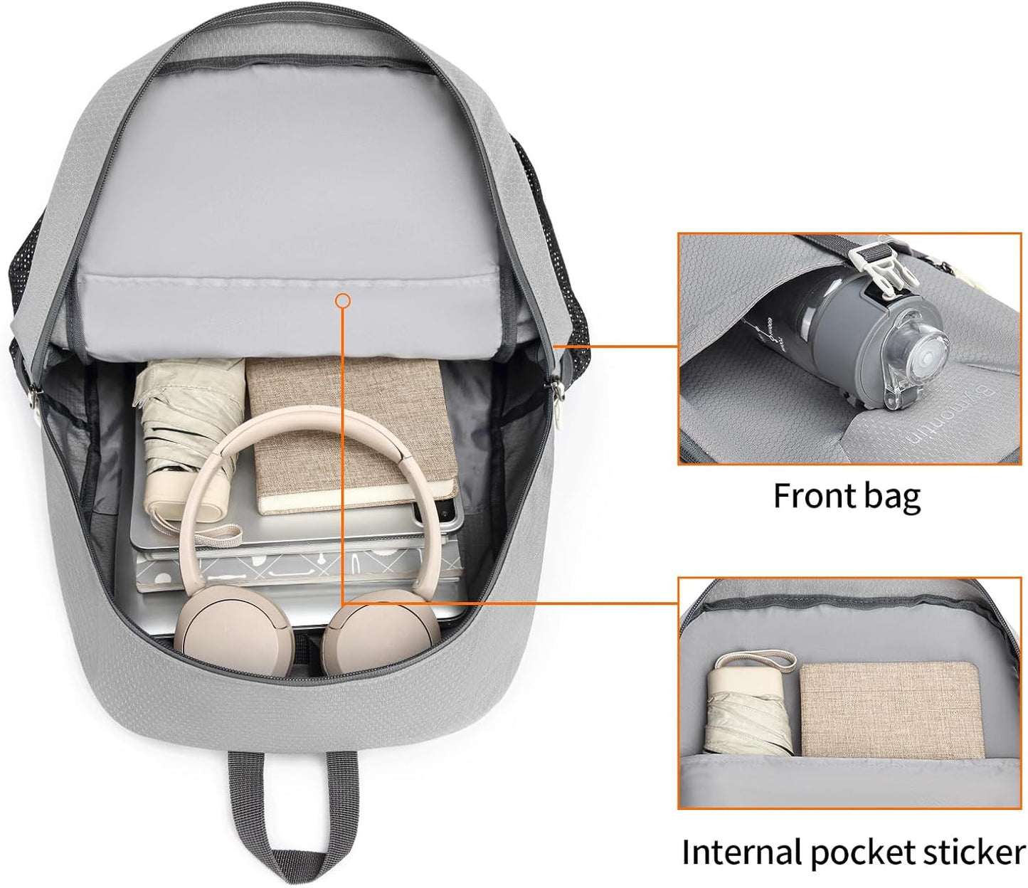35L Lightweight Packable Backpack – Durable Foldable Daypack for Travel, Hiking, and Gym (Grey)