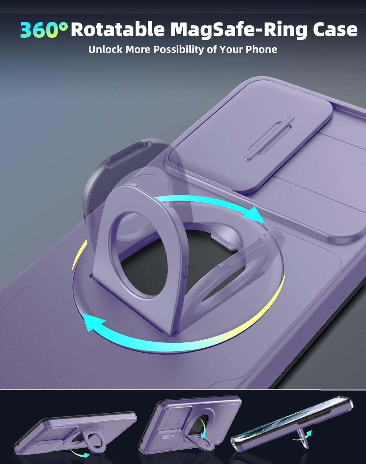 for Samsung Galaxy S22 Case Magnetic Compatible with MagSafe Wireless Charging,with Screen Protector,Built-in Kickstand Ring+Camera Cover Anti-Scratch Shockproof Heavy Duty Protection Purple