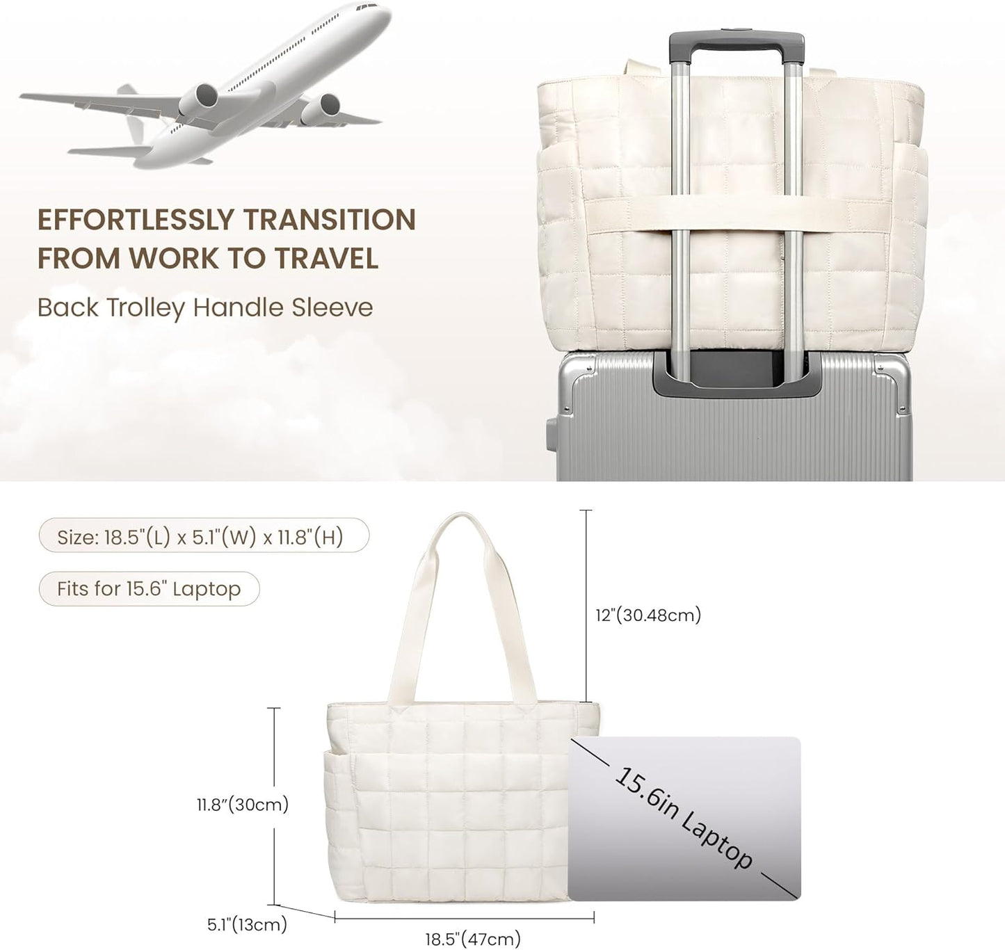 befen Laptop Tote Bag for Women Work, Travel Tote Bags Nurse Puffer Quilted Handbags, Lightweight Waterproof Beach Purse
