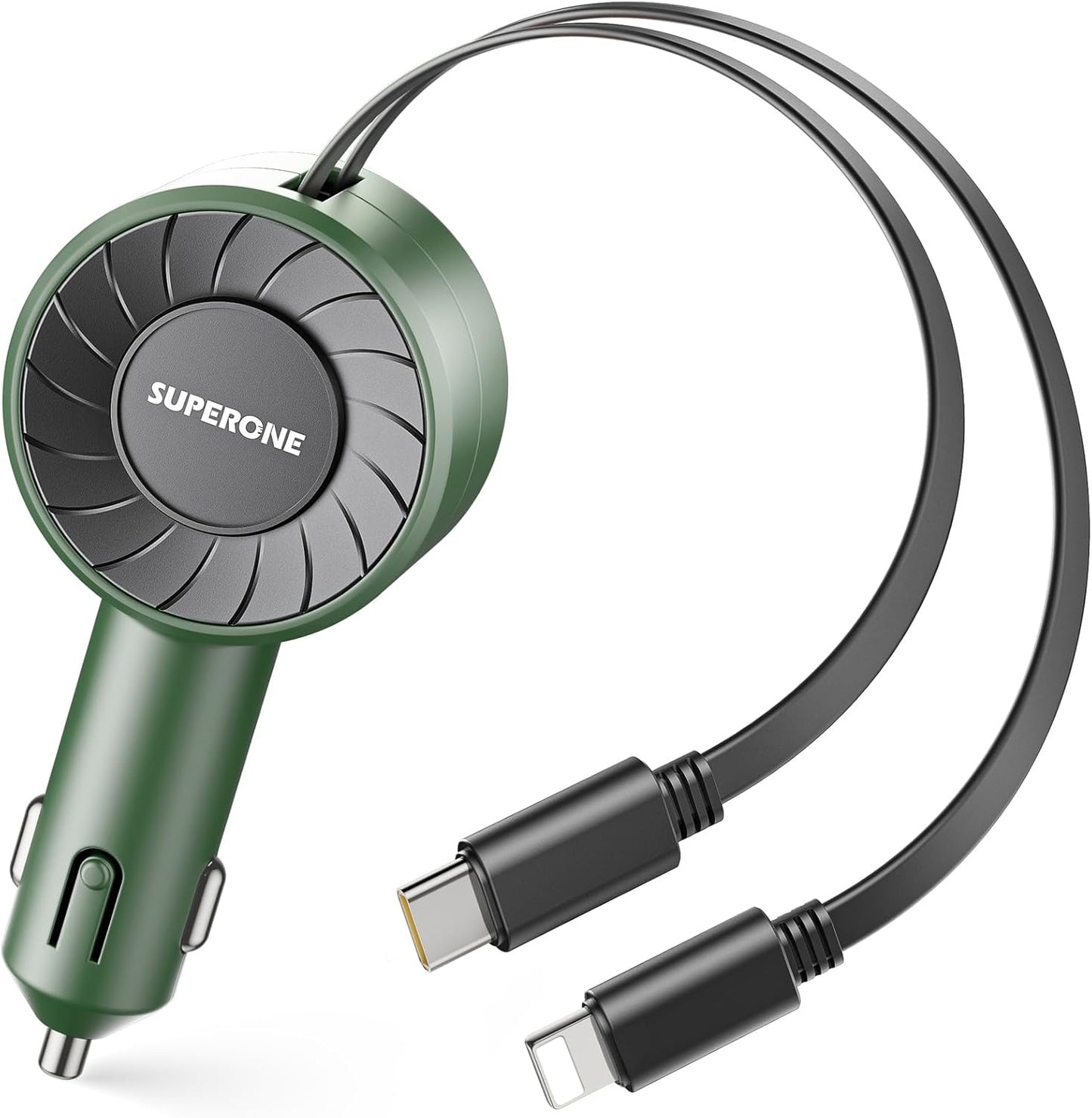 SUPERONE 3-in-1 Car Charger with Retractable Cords, USB C Charger Car Adapter Compatible with iPhone 17/16/15/14/13/12/11 Pro Max Samsung Android Phones