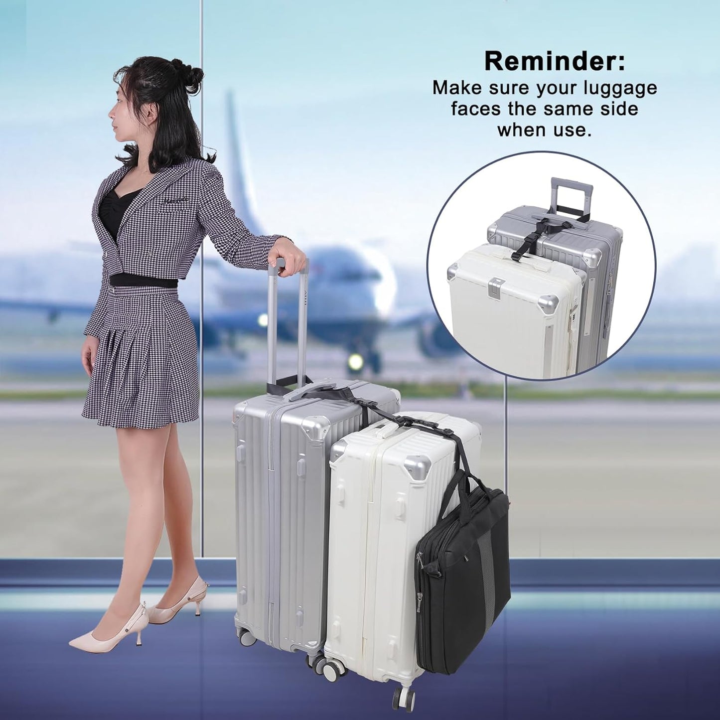Vigorport Luggage Straps, Luggage Connector Straps for Suitcases Add A Bag and Connect Your 2 Suitcases Together Adjustable Attachment Accessories Belts (1'' Width Medium Size)