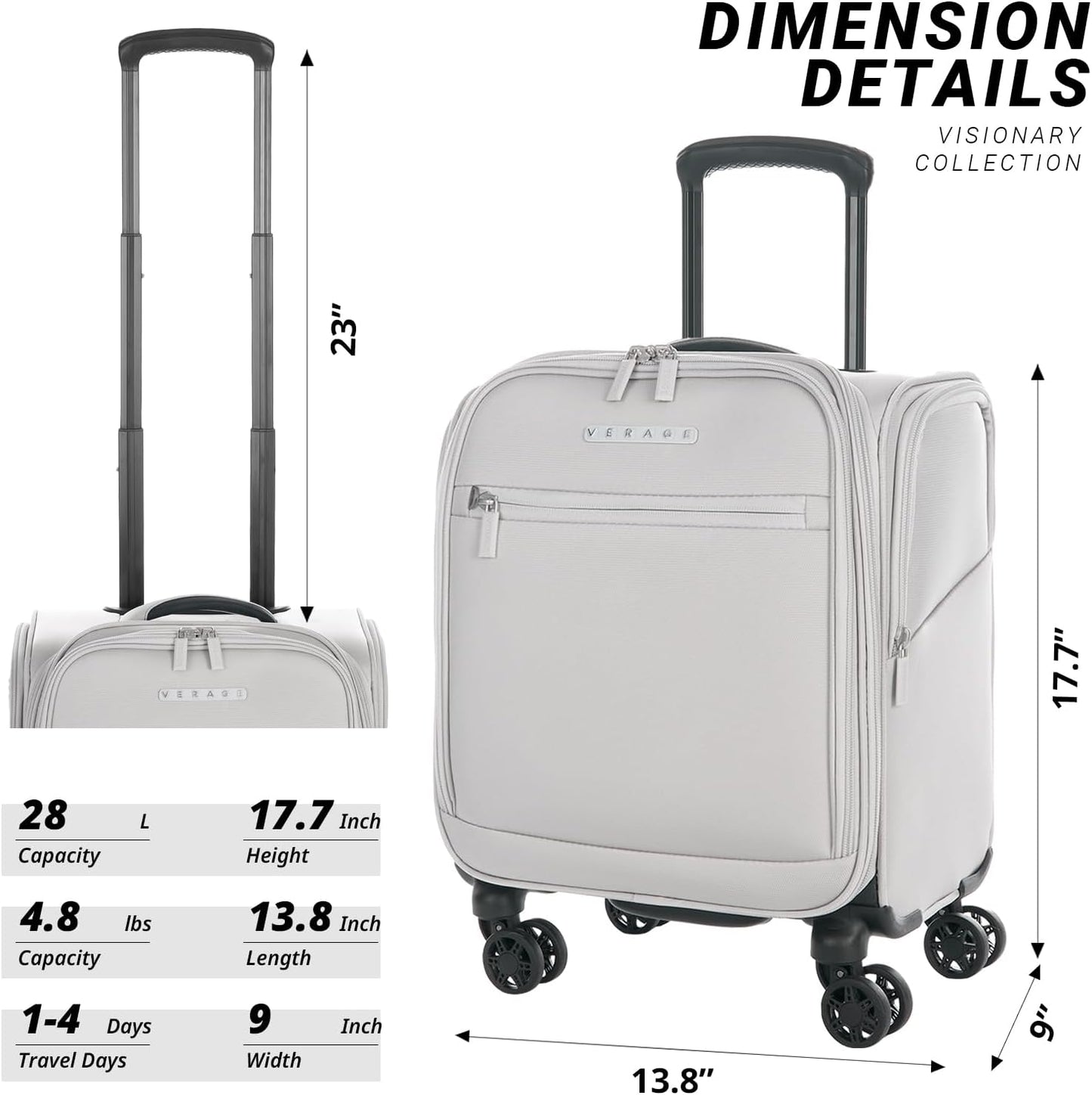 Verage Underseat Carry On Luggage with Spinner Wheels (Cloud Gray, 14.5-Inch Plus Underseat Pro)