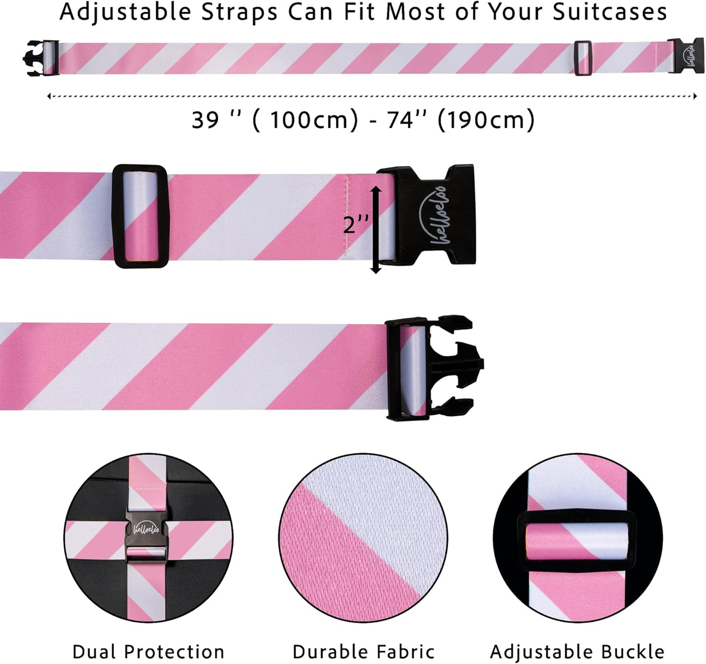 Adjustable Luggage Straps for Secure Travel,TSA Approved Heavy Duty Suitcase Belts with Quick-Release Buckle, Durable Travel Straps for Luggage Protection and Easy Identification 3 Pack (White Pink)