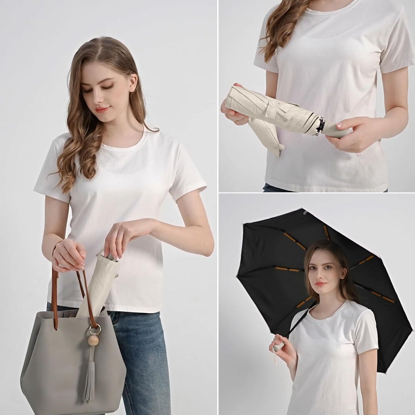 BAODINI Small UV Protection Travel Umbrella Compact for Rain and Sun UPF 50+ Windproof Portable 42