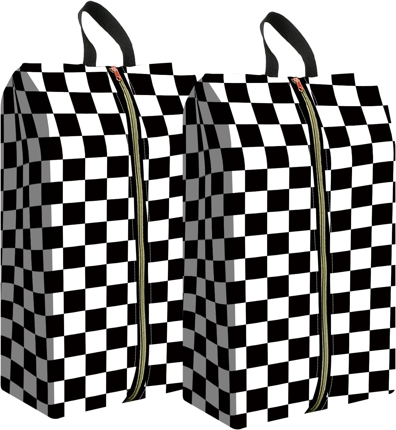 2pcs Shoe Organizer for Travel, Packing Shoe Travel Bags, Cute Shoe Bag with Zipper & Handle, Portable Travel Essentials for Women and Men Black White Checker