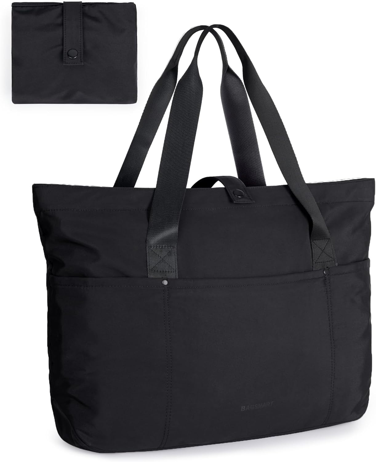 BAGSMART Tote Bag for Women, Foldable Tote Bag With Zipper Travel Large Shoulder Bag Handbag for Work-16.5''l X 6''wx 14''h