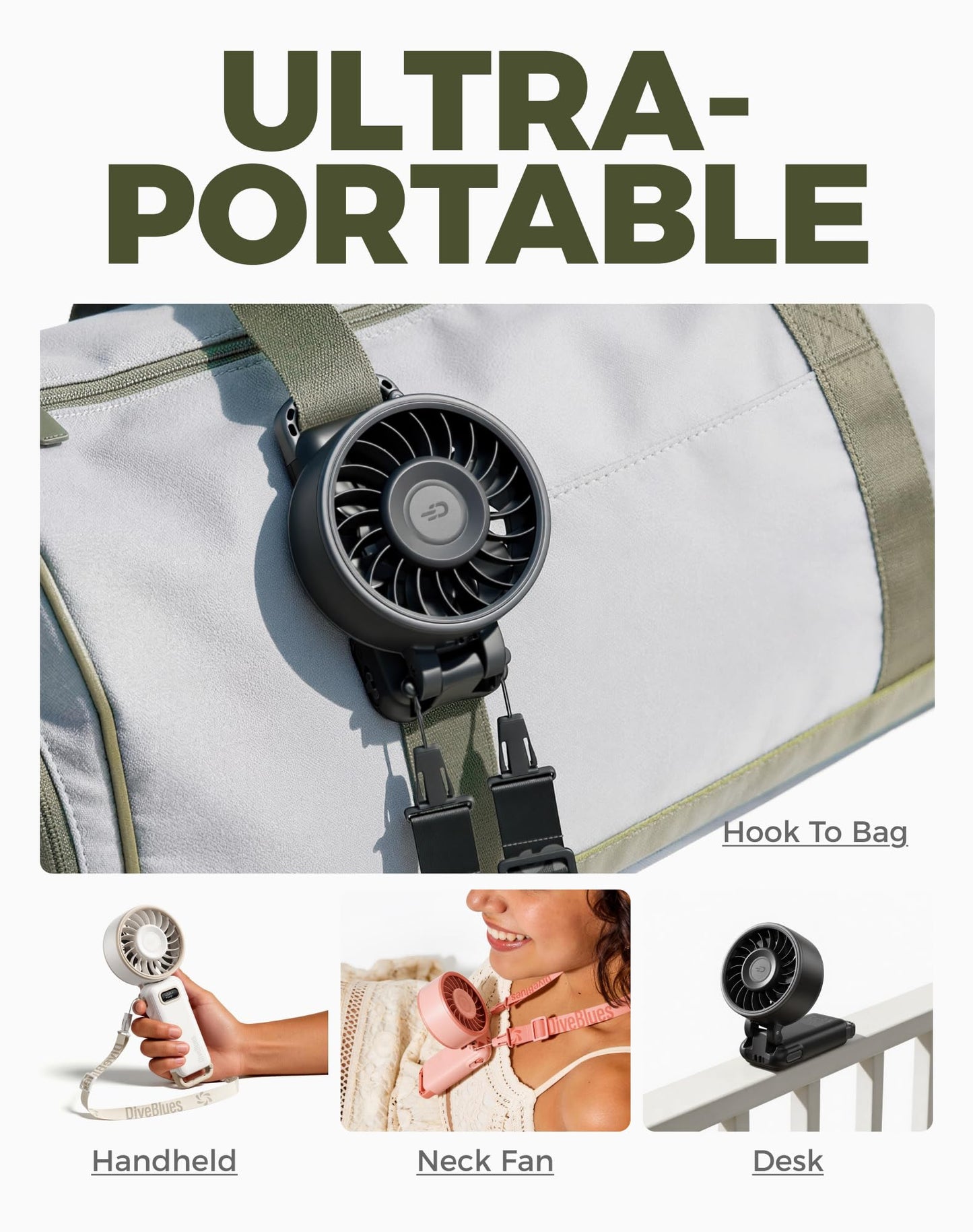 Diveblues Portable Turbo Fan, 100 Speed Handheld Fan with Strong Airflow, Foldable 4 in 1 Personal