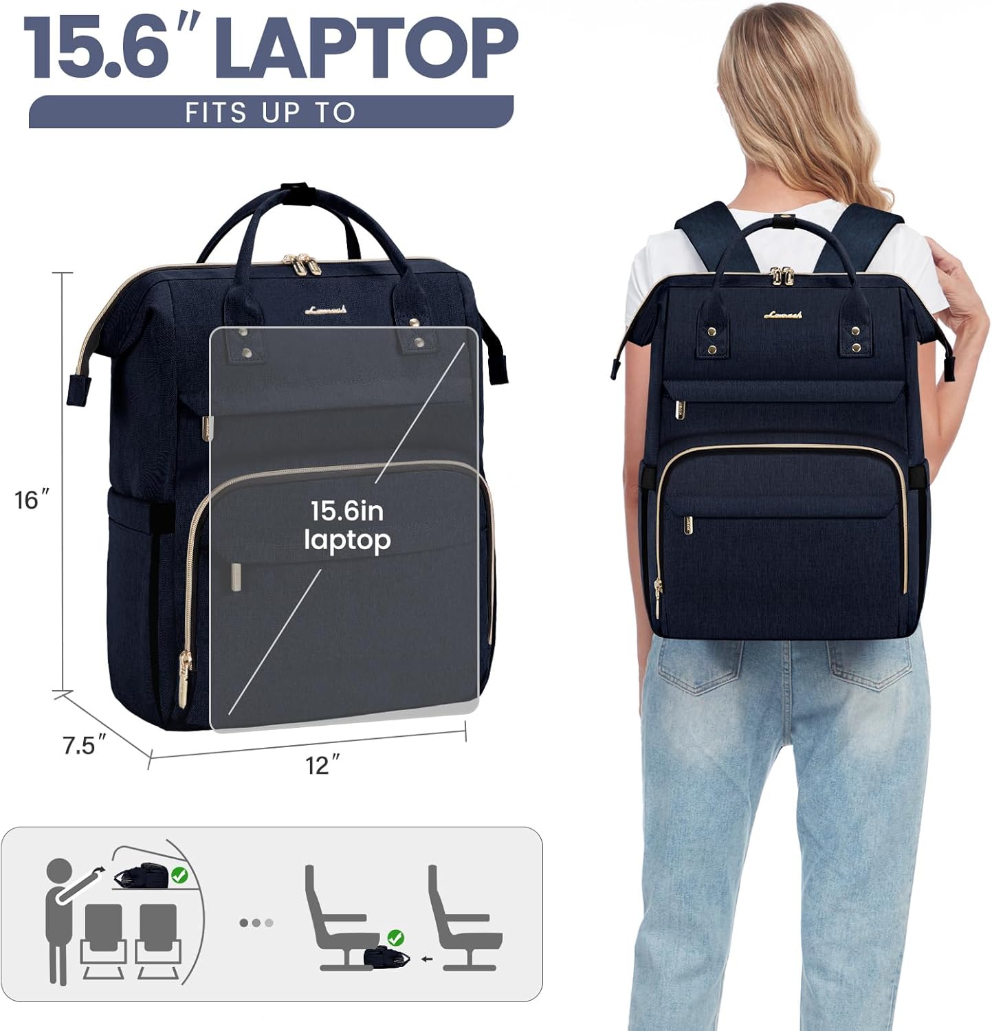 LOVEVOOK Laptop Backpack for Women,15.6 Inch Professional Womens Travel Backpack Purse Computer Laptop Bag Nurse Teacher Backpack,Waterproof College Work Bags Back Pack with USB Port,Royal Blue-2