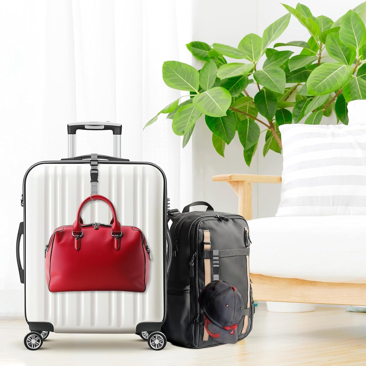 3-Pack Add A Bag Luggage Strap, Adjustable Suitcase Belt for Connecting Handbag/Backpack/Jacket, Luggage Connector [Dark Gray]
