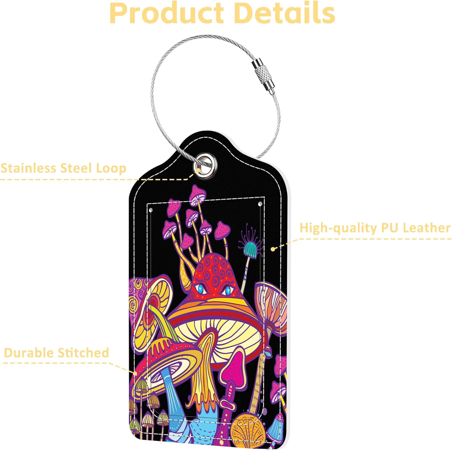 Luggage Tags for Suitcase Colorful Mushrooms 2 PCS Leather Travel Cruise Luggage Tag with Stainless