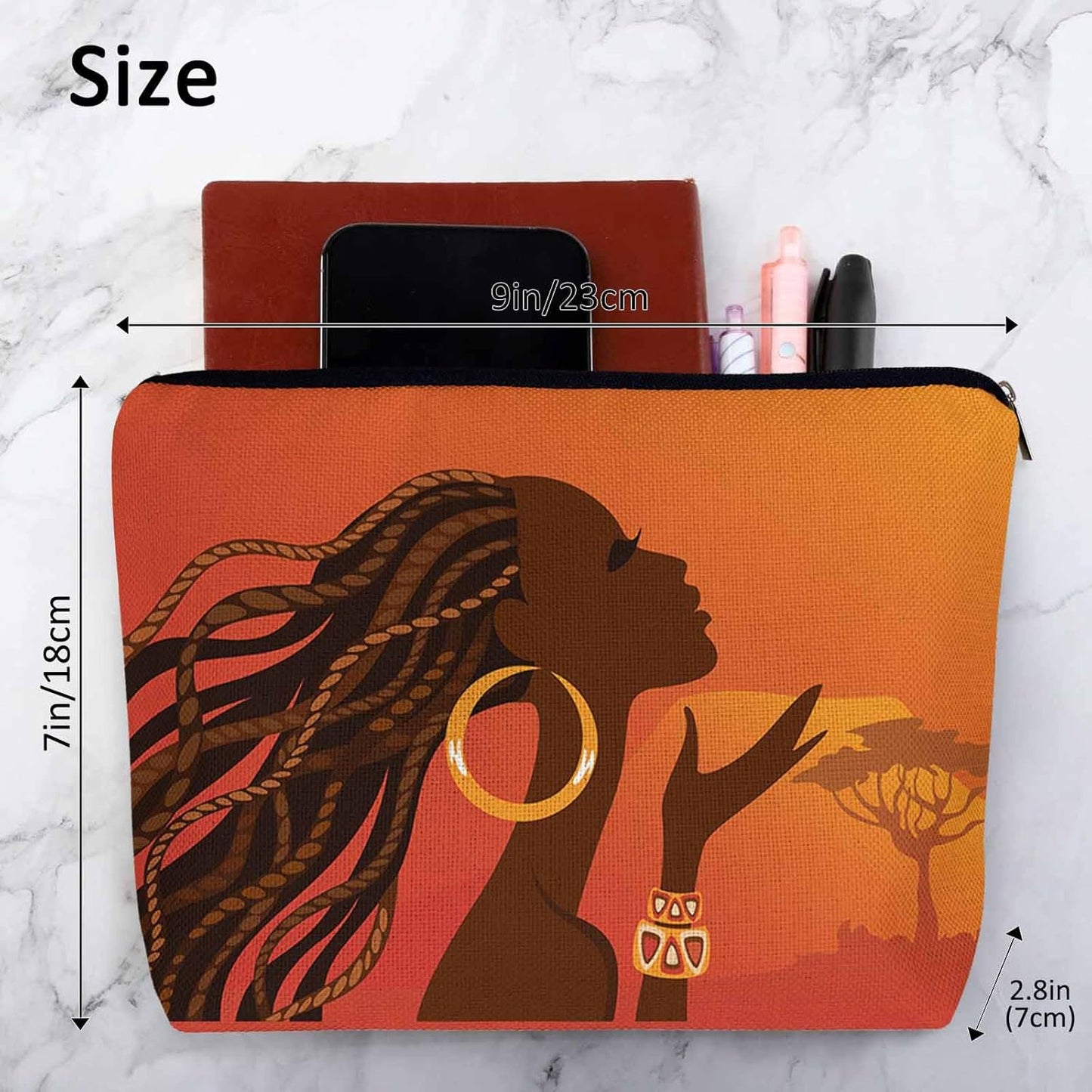 Women Makeup Organizer Bag African Woman Beautiful Black African Woman Flax Cosmetic Bag Makeup Bags Toiletry Bag Accessories Organizer Travel Bags For Home Bathroom Office Hotel Gym