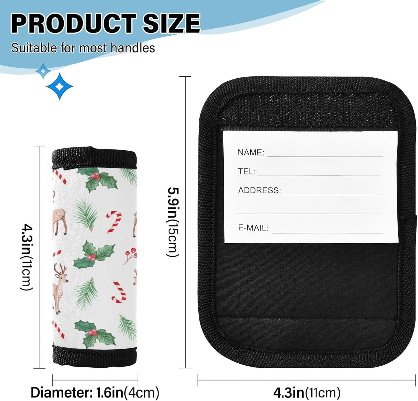 Christmas Deer 2 Pack Luggage Handle Wrap for Suitcase Luggage Identifier Travel Tags Handle Protection Sleeve Cover
