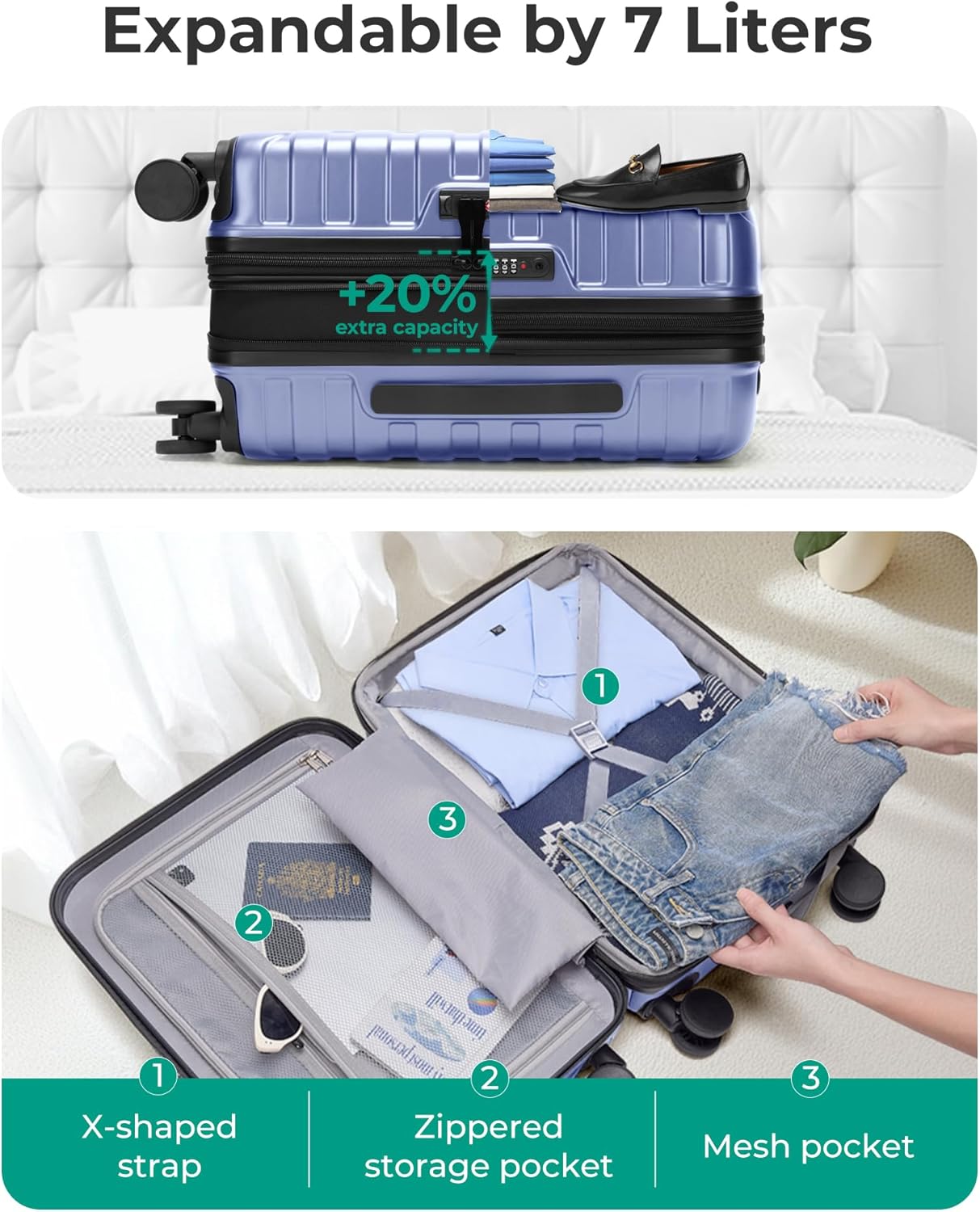 BAGSMART Carry On Luggage 22x14x9 Airline Approved with Spinner Wheels,Lightweight 20 Inch Luggage