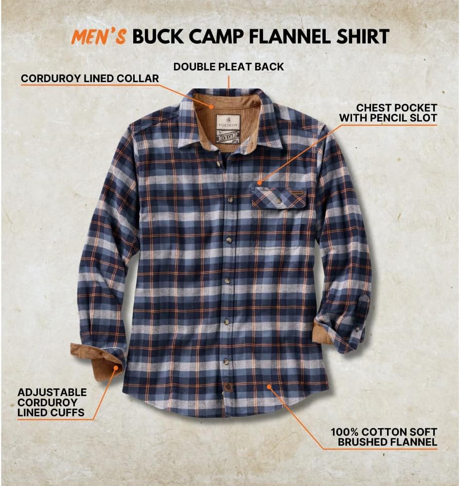 Legendary Whitetails Men's Flannel Shirt Long Sleeve Button Down 100% Cotton