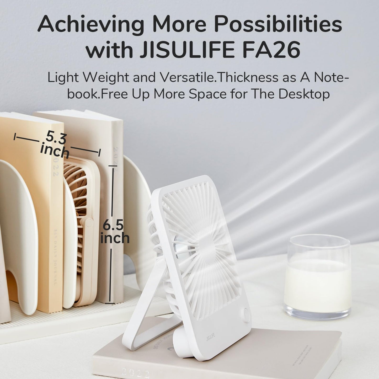 JISULIFE Desk Fan Battery Rechargeable, 180°Foldable Portable Personal Fan