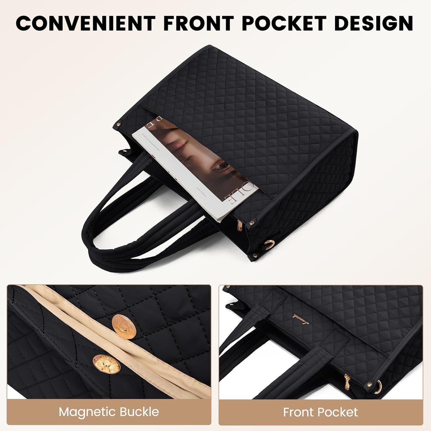 LOVEVOOK Laptop Tote Bag for Women,Canvas Work Tote Bag for Women with Clutch Purse,15.6 Inch Computer Briefcase Bag,Professional Teacher Business Office,Lightweight Shoulder Travel