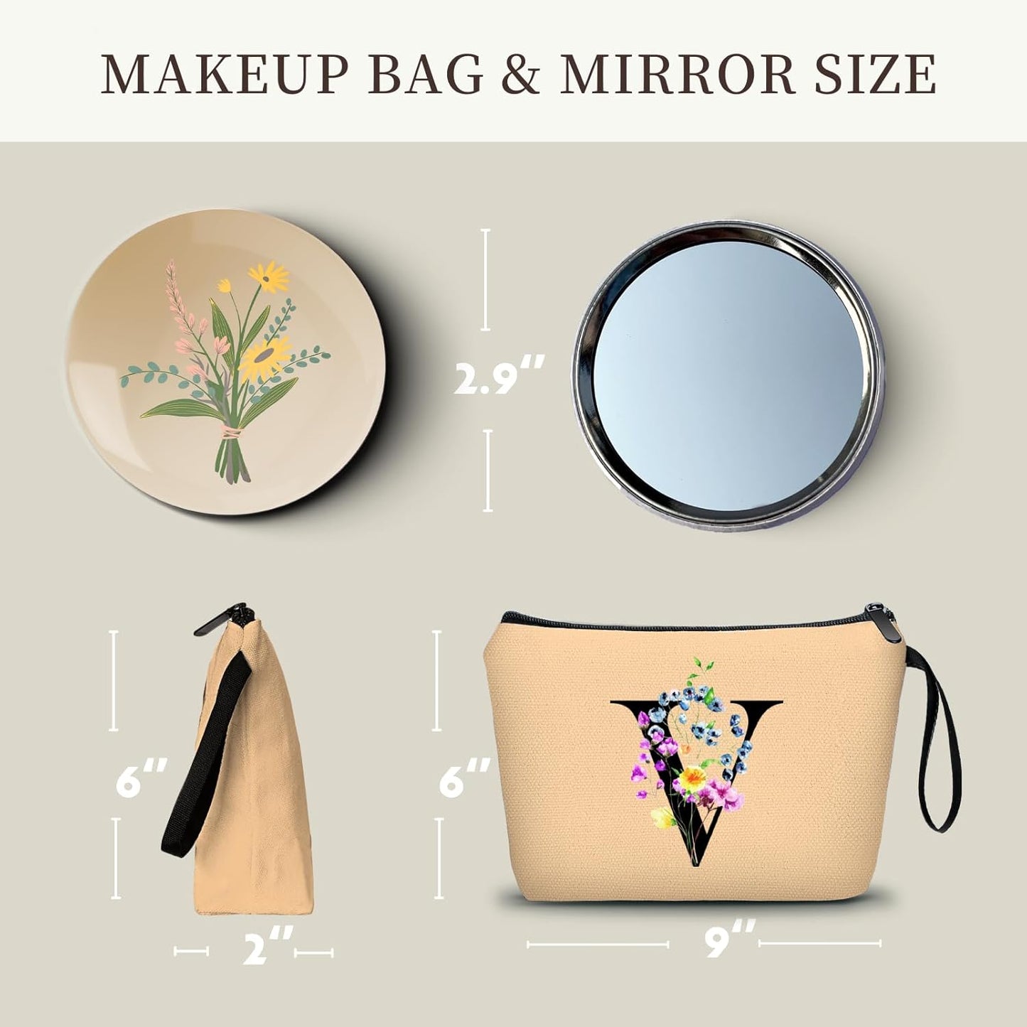 SEAMOON Maid of Honor Friendship Birthday Gifts for Women Her Aunt Sister Bridesmaid Coworkers Bride Personalized Makeup Cosmetic bag with Mirror Mothers Day Christmas Graduation V