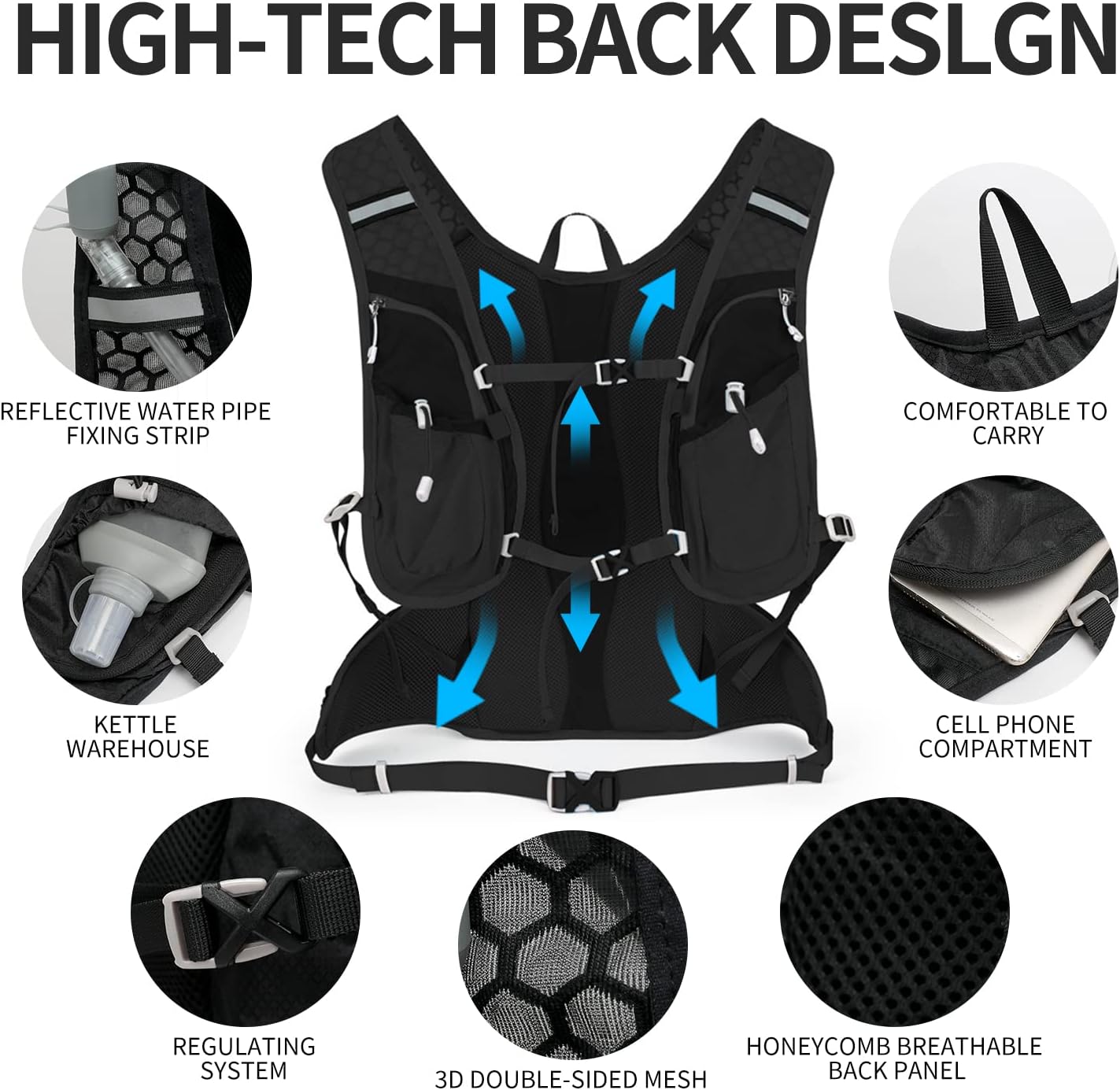 Hydration Pack Backpack, Lightweight Water Backpack with 2L Leakproof Hydration Bladder Daypack for