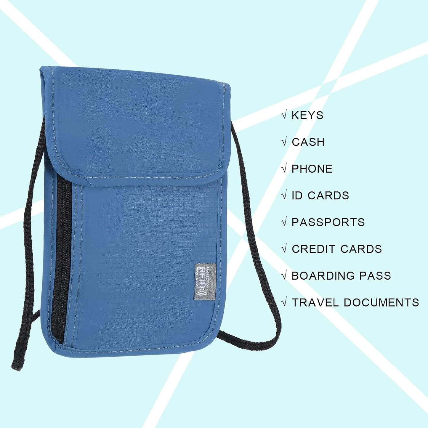 PATIKIL Neck Wallet, Passport Holder Neck Pouch RFID Blocking Waterproof Neck Travel Wallet for Women & Men, Blue
