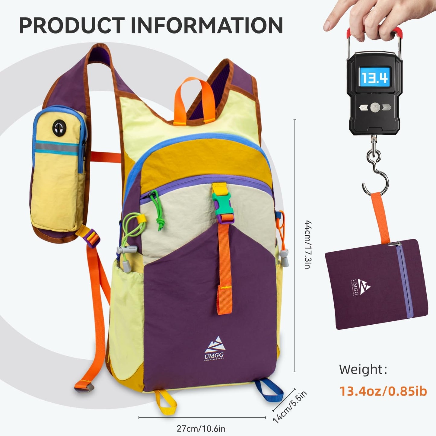 UtiaMiaoGonGo 15L Small Hiking Backpack Travel Daypack Colorful Lightweight Packable Foldable