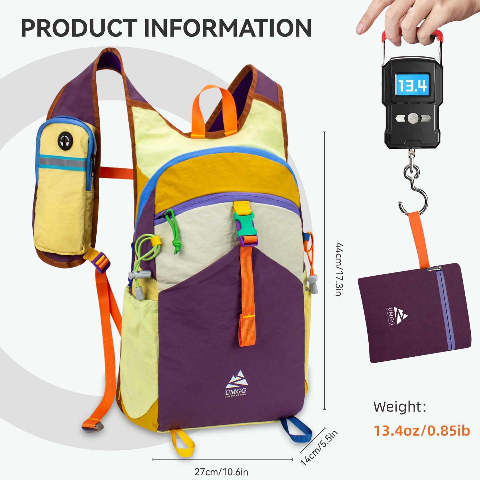 UtiaMiaoGonGo 15L Small Hiking Backpack Travel Daypack Colorful Lightweight Packable Foldable