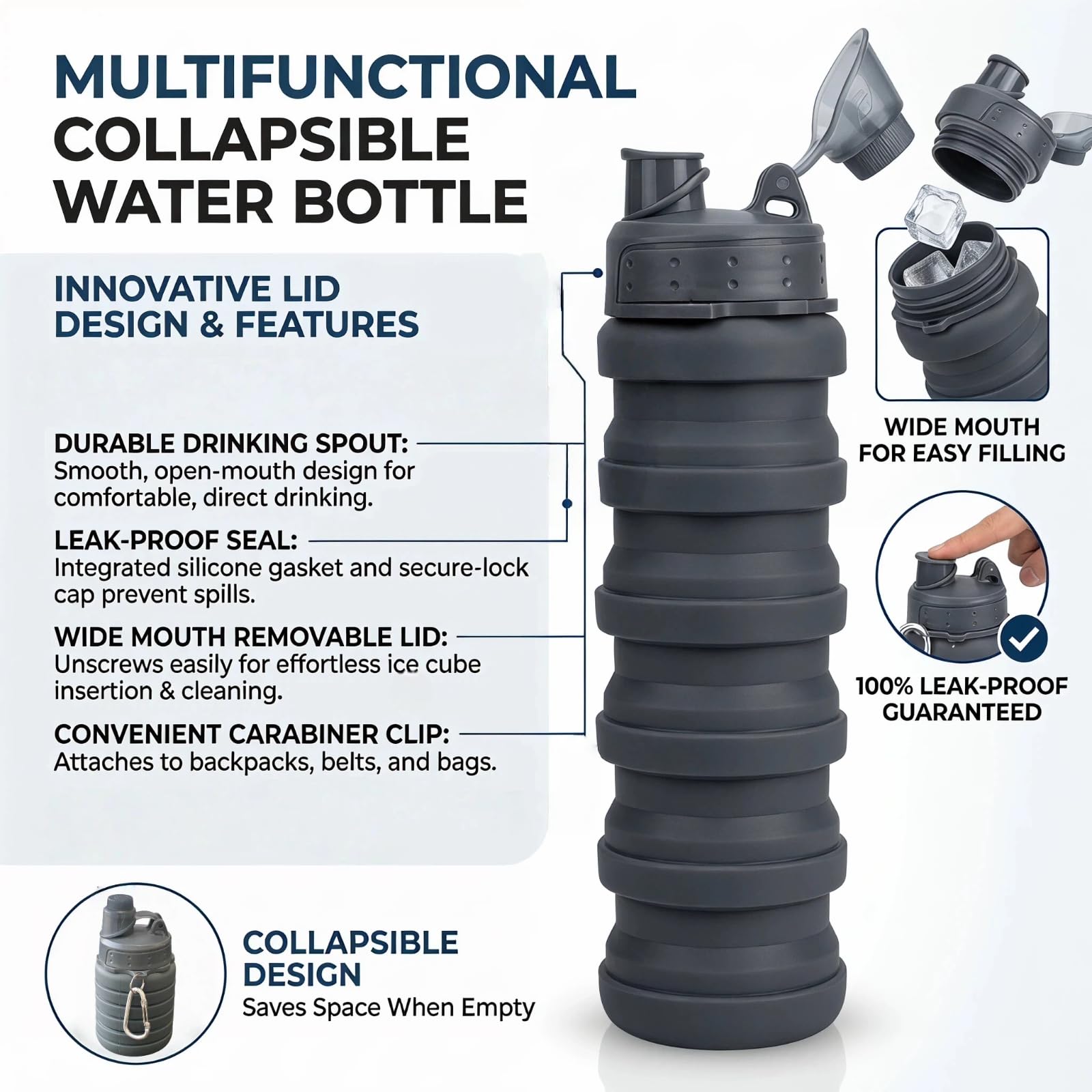 YCTMALL Collapsible Water Bottles Two Pack Travel Sports Portable Sport Water Bottle comes with