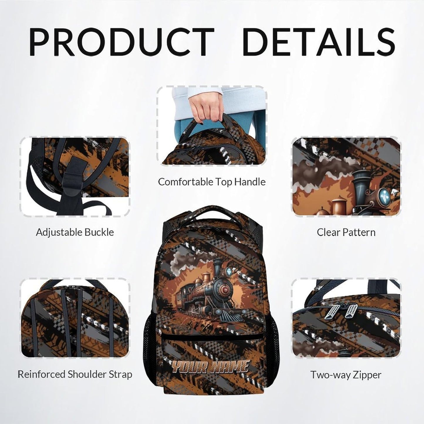 Mercuryelf Kid Backpack Set for School, Travel - Custom Cool Train Bookbag with Lunch Bag for Boys - 3 in 1 School Bag Combo for Primary Middle