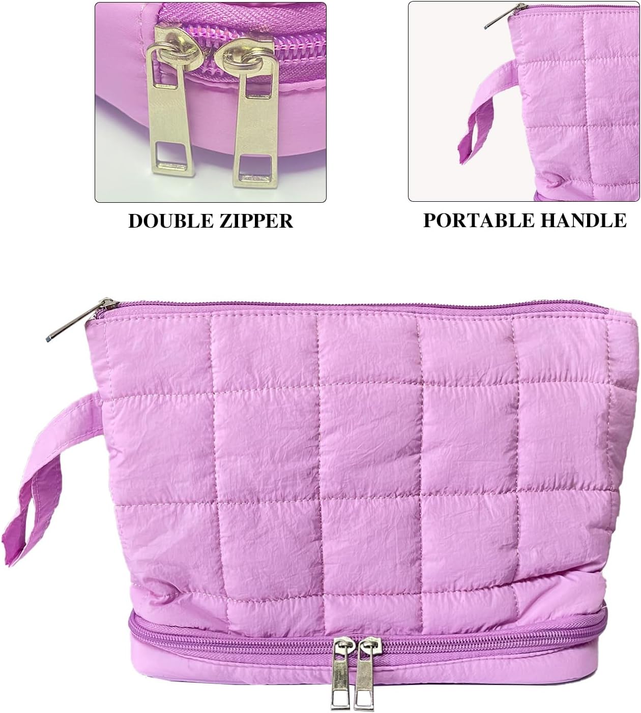 Purple Puffy Puffer Makeup Bag for Purse Small Makeup Pouch Quilted Cosmetic Bag Cute Cotton Toiletry Pouch Bag for Women