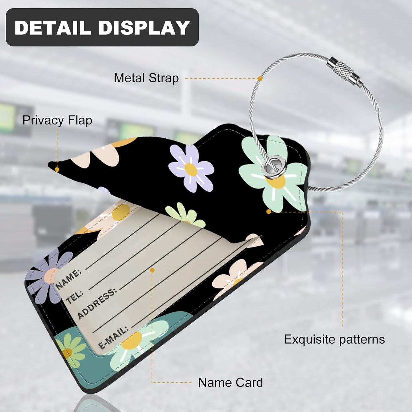 2Pack Luggage Tags for Suitcases, Cute Unique Pu Leather Cruise Luggage Tag with Privacy Cover ID Label Address Card and Metal Ring Suitable for Women Men Kids Travel Bag Colorful Little Flower 9
