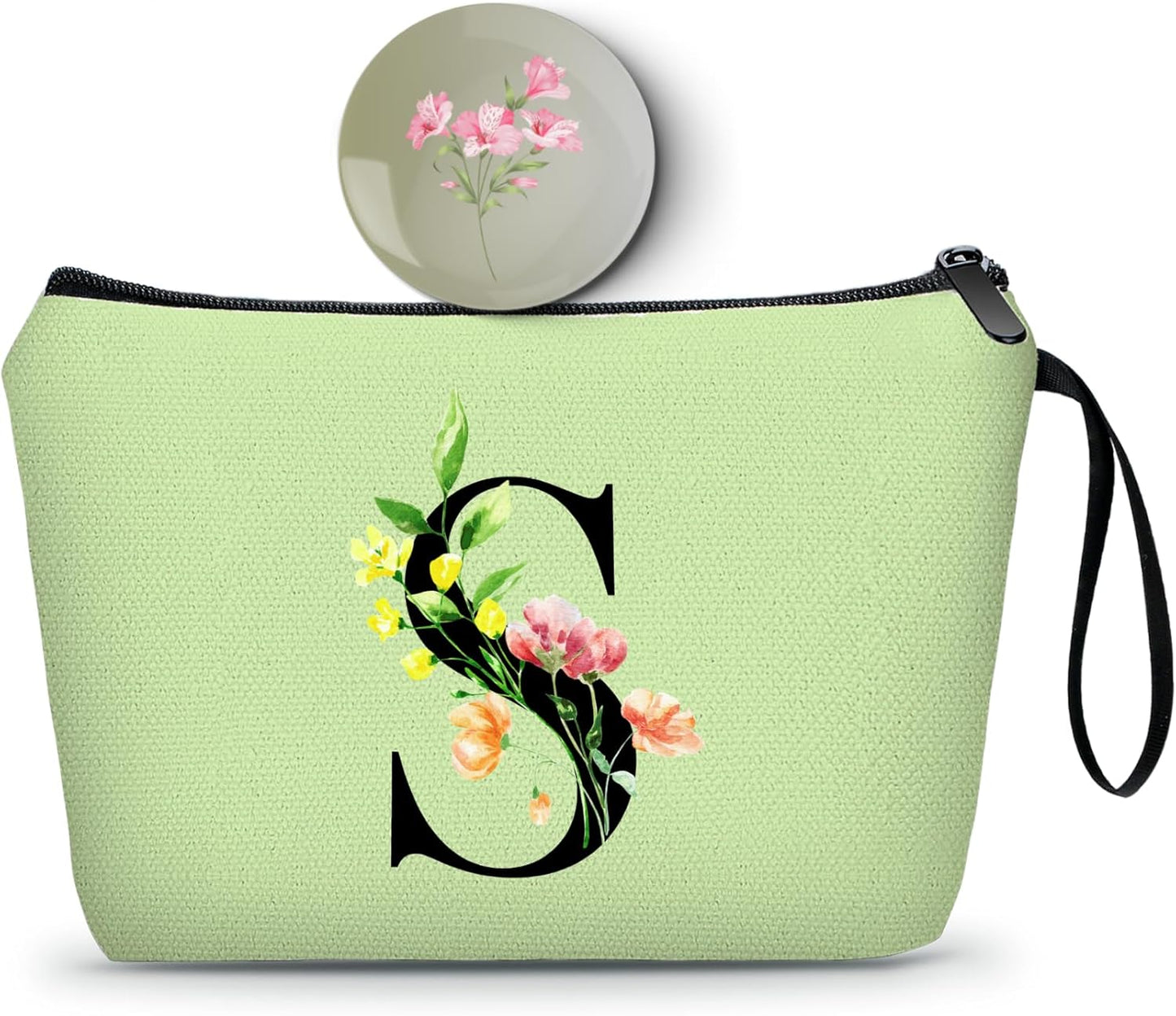 Women Birthday Unique Bride to be Bridal Shower Initial Gifts for Mom Sister Friend Her Teacher Aunt Makeup Cosmetic Bag with Mirror Mothers Day Christmas Graduation S