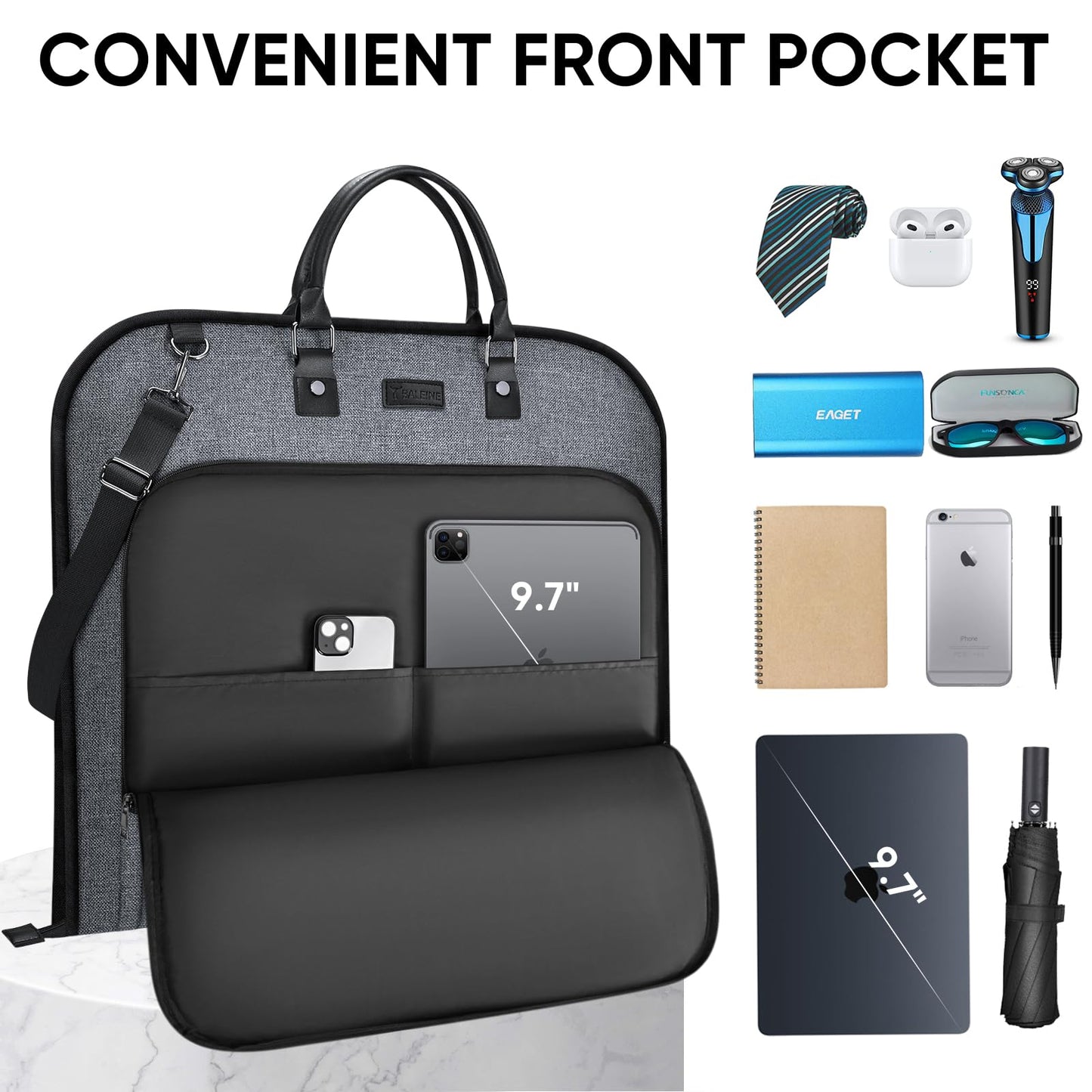 BALEINE Travel Garment Bag, Travel Suit Bag for Men, Water Resistant Carry on Garment Bag for