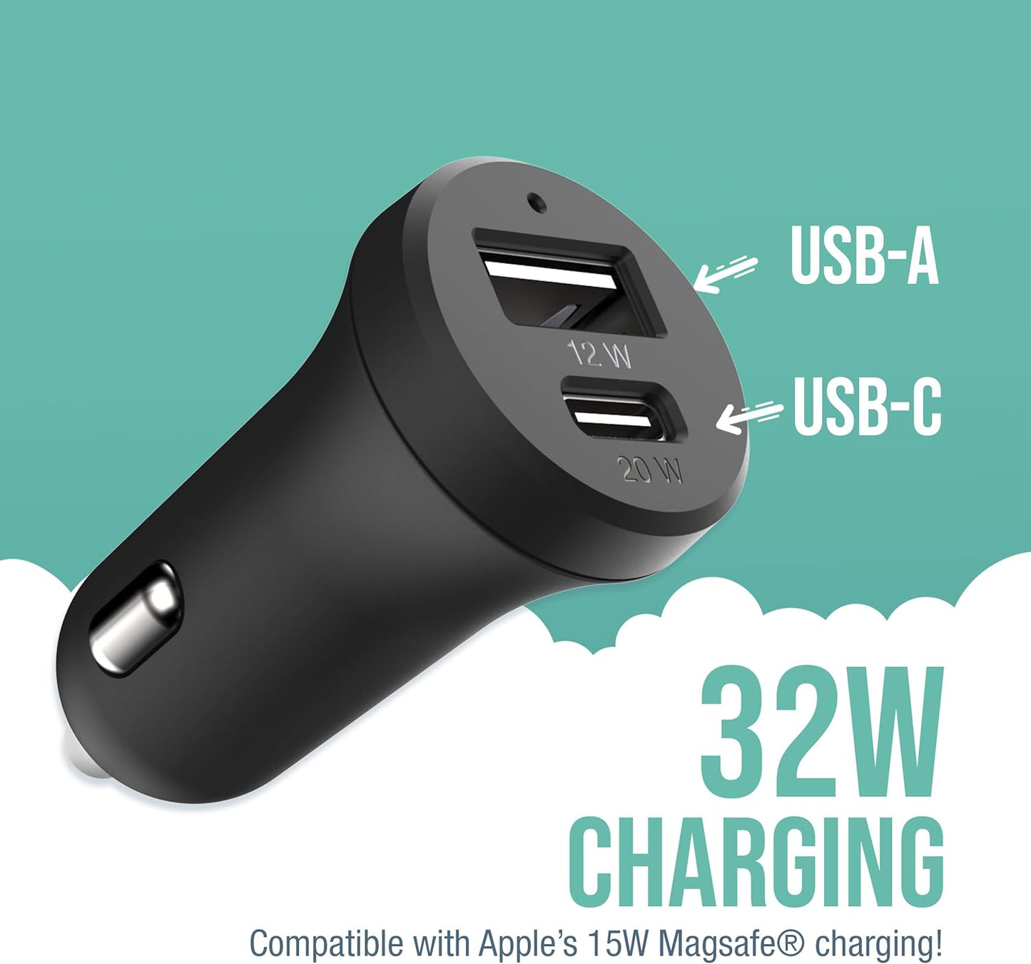 Smartish 2 Port USB Car Charger - Volt 45 Maximum Speed 4.8 Amp Quick Charger Compatible with iPhone Android and All USB Devices (Silk) - Black