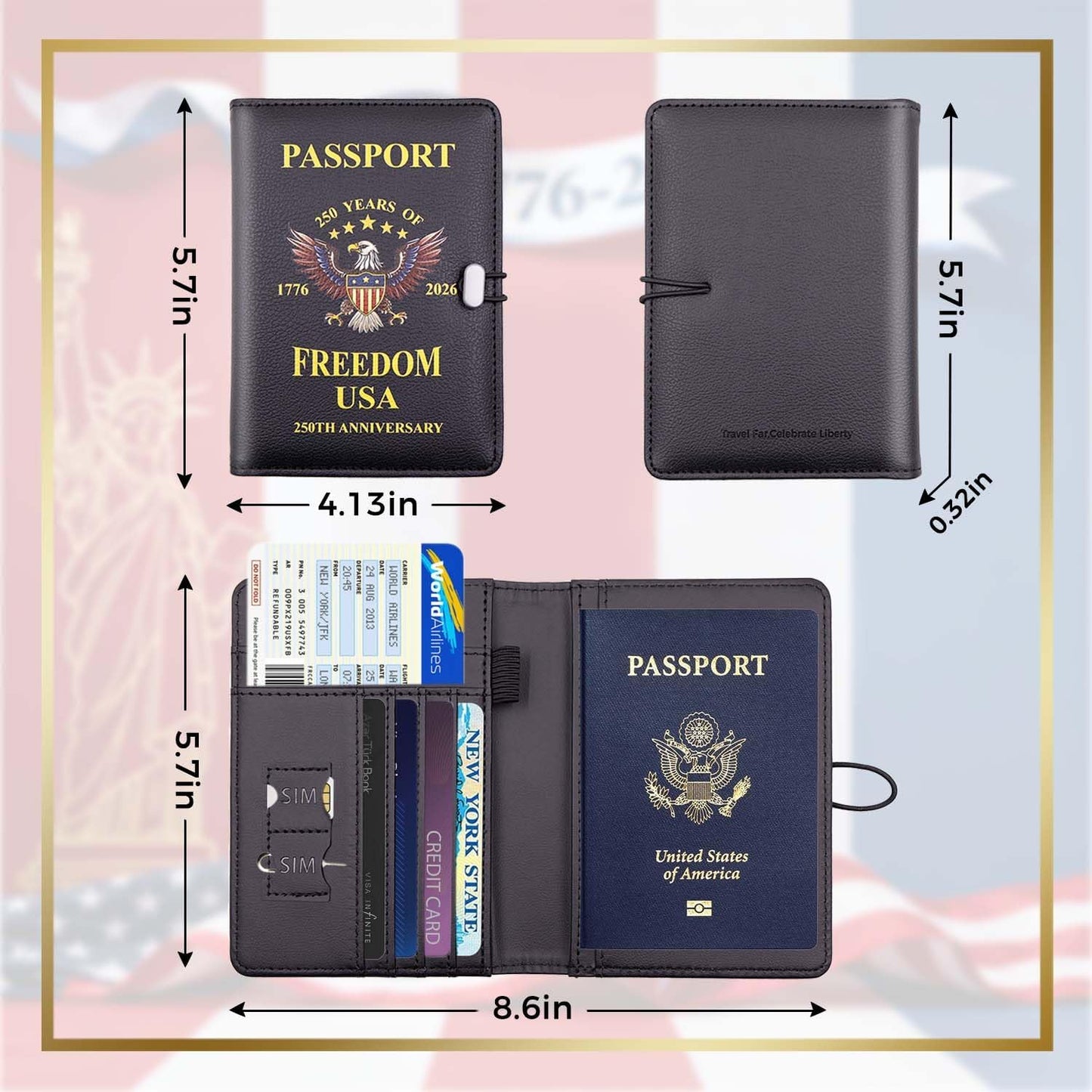 Melsbrinna Passport Holder for Travel,United States 250th Anniversary Passport Holder,Passport Cover Case for Travel,RFID Blocking Travel Wallet Holders for Women and Men (Black)