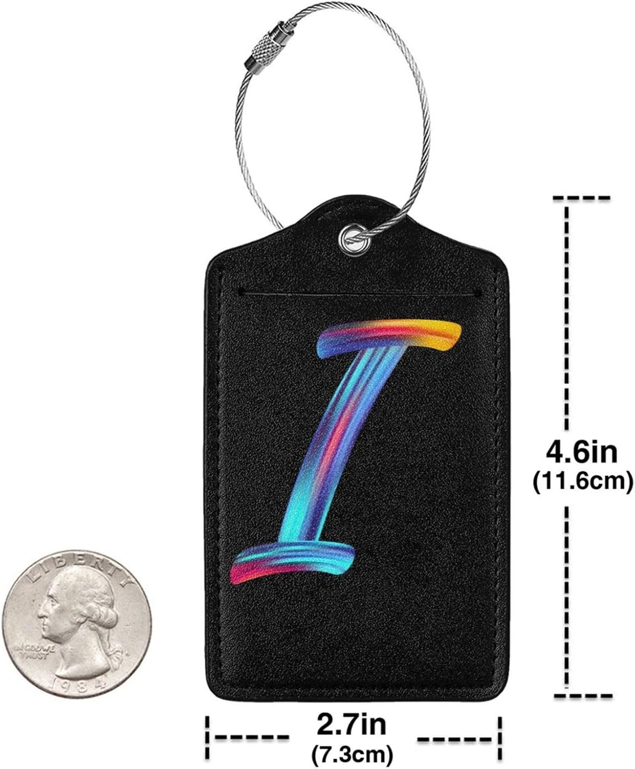 2 Pack Initial Luggage Tags for Suitcase, Colorful Letter Design Cruise Name Bag Tags, Novelty Baggage Identifiers with Full Privacy Cover, Leather ID Label for Women Men Kids Travel, Rainbow Letter I