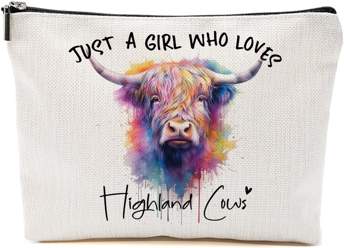 Highland Cow Gifts for Women, Western Makeup Bag Highland Cow Print Stuff Cosmetic Bag Travel Organizer Bags Makeup Pouch, Christmas Birthday Animal Lovers Gifts for Women Girls Friends