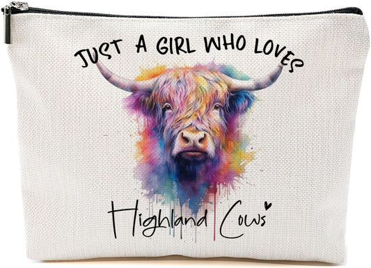 Highland Cow Gifts for Women, Western Makeup Bag Highland Cow Print Stuff Cosmetic Bag Travel Organizer Bags Makeup Pouch, Christmas Birthday Animal Lovers Gifts for Women Girls Friends