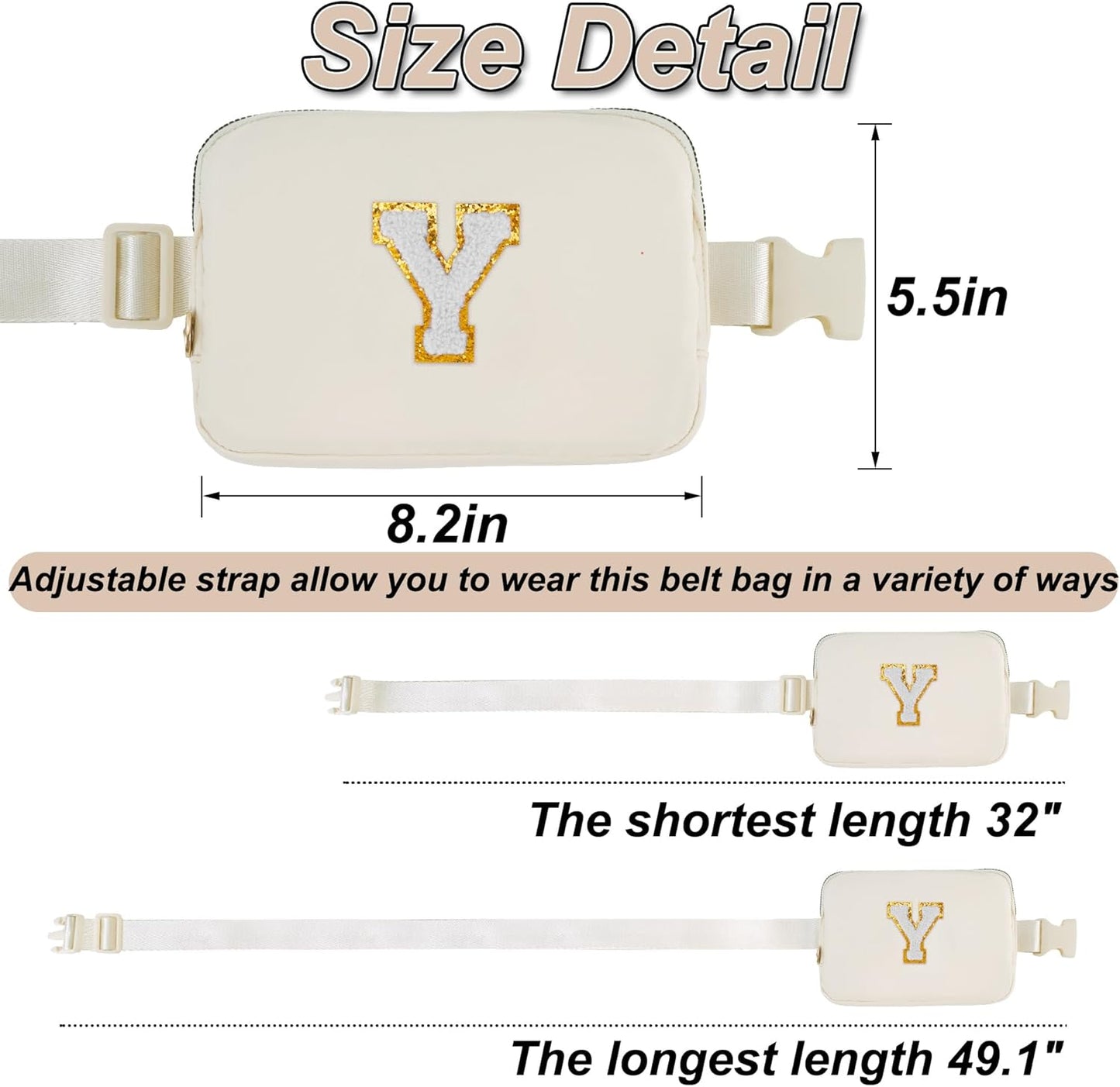 Belt Bag Crossbody Bags for Girls Women - Gifts for 8 9 10 11 12 13 Year Old Girl - Teen Birthday Gifts - Small Waist Packs Trendy Kids Fanny Pack - Initial White Y,Cream Bag