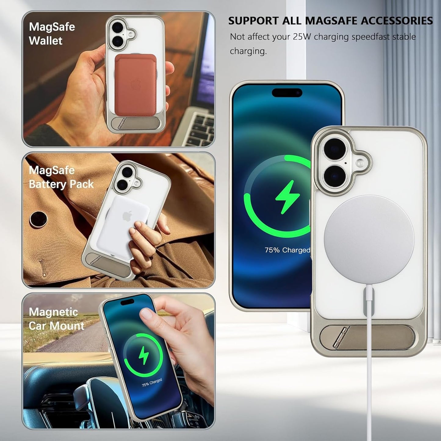 Tikoo Strong Magnetic for iPhone 16 Case with Magsafe and Built-in Invisible Kickstand Slim Translucent Matte Military Grade Protective Phone Case for iPhone 16 6.1”