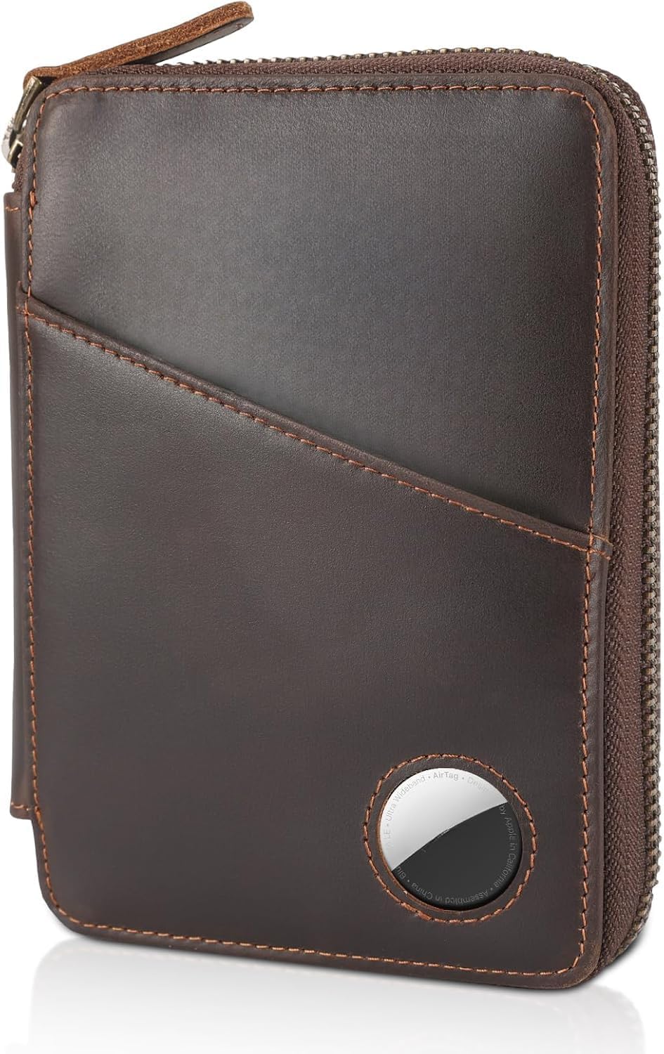 Real Leather Wallet Airtag Compatible RFID Bifold Travel Card Holder (AirTag Slot)