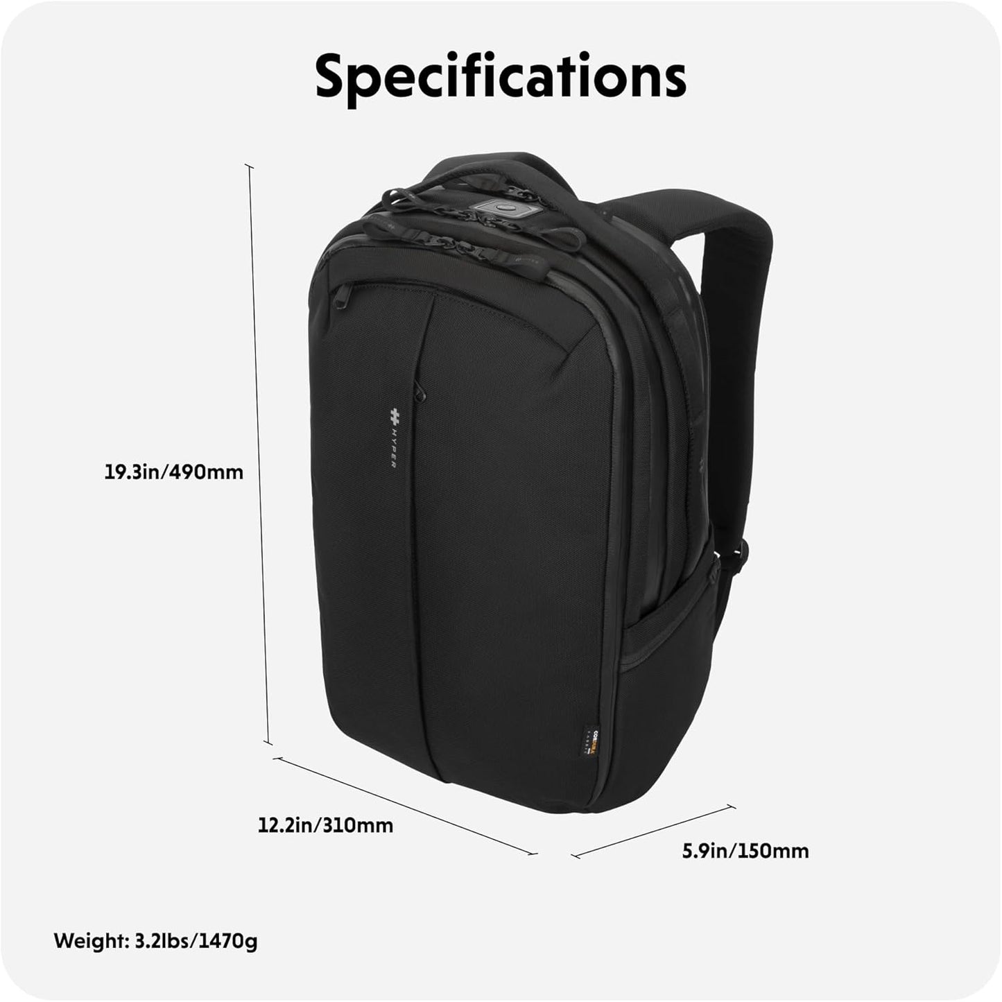 HyperPack Pro 22L Slim Travel Backpack with 'Find My' Compatibility - Fits up to 16” Laptop. Anti