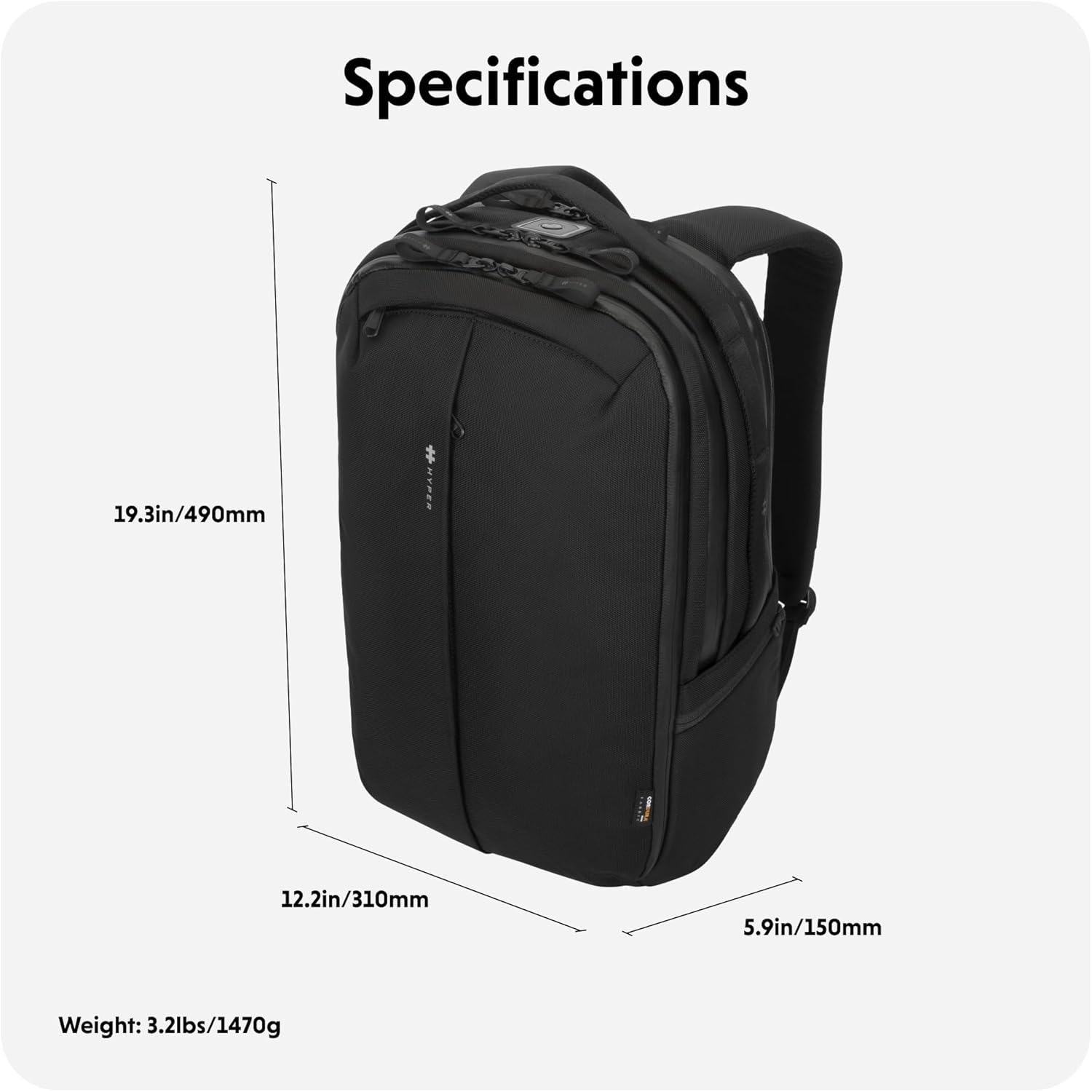 HyperPack Pro 22L Slim Travel Backpack with 'Find My' Compatibility - Fits up to 16” Laptop. Anti