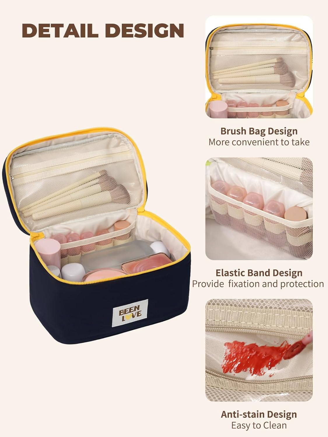 Travel Makeup Bag Cute Cosmetic Bag for Women Large Capacity Makeup Case Organizer Bag Toiletry Bag Portable Waterproof Make Up Bags with Handle and Divider, Navy