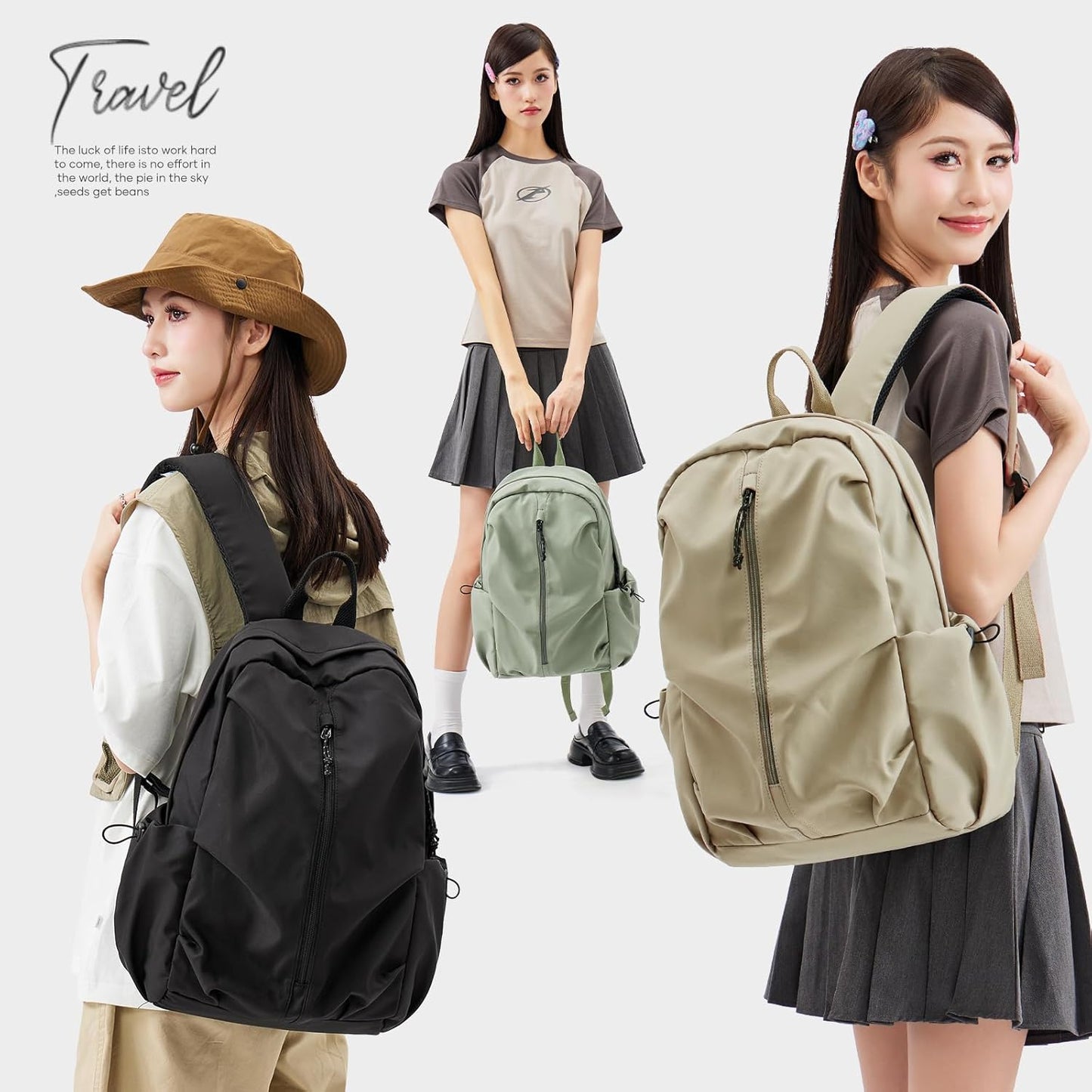 weradar School Backpack For Women Men,Waterproof College Backpack,High School bag,Lightweight Casual Daypack Middle Student Travel Back pack,Cute Bookbag For Teens Boys Girls (Khaki)