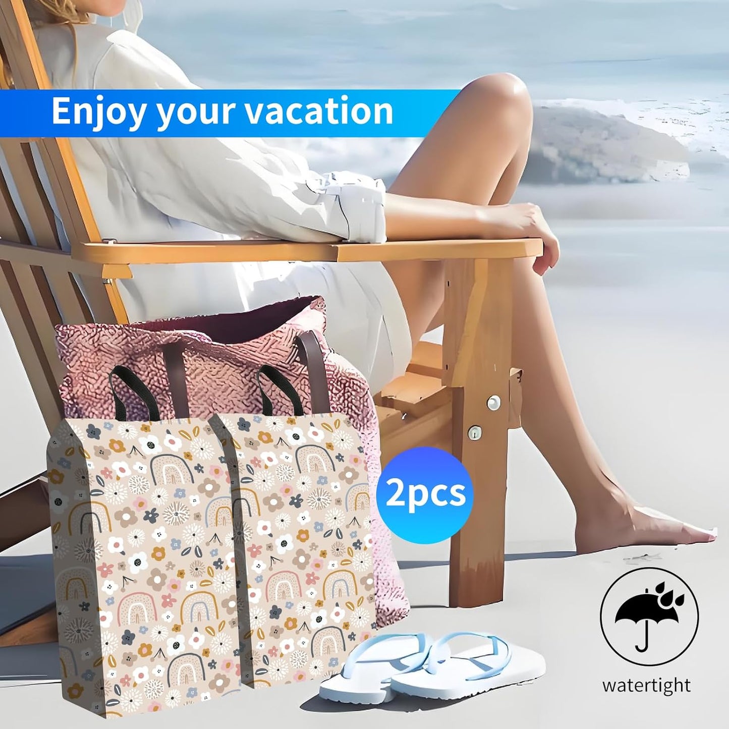 2pcs Shoe Organizer for Travel, Packing Shoe Travel Bags, Cute Shoe Bag with Zipper & Handle, Portable Travel Essentials for Women and Men Cute Flowers