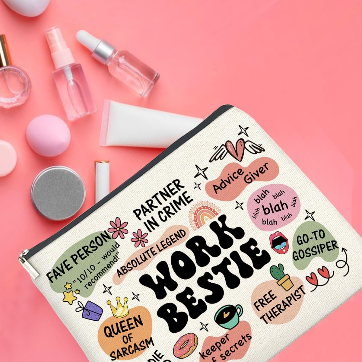 Work Bestie Gifts Makeup Bag, Work Best Friend Gifts for Women, Gifts for Coworker Colleagues Friend Work Bestie Zipper Makeup Pouch