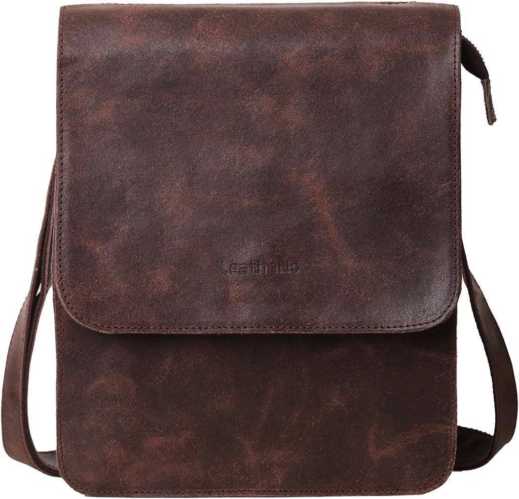 Leathario Crossbody Bag for Men Genuine Leather Small Messenger Shoulder Purse Side Vintage Satchel for Work Business Daily