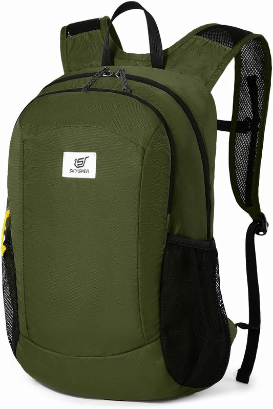 SKYSPER 16L Hiking Backpack Lightweight Small for Women Men, Foldable Packable Daypack - Travel Camping Backpack, Outdoor Hiking Bag (Armygreen)